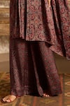 Akashi Clothing_Brown Modal, Satin Embroidery, Beads, Ajrakh Print Kaftan With Flared Pant _Online_at_Aza_Fashions