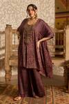 Shop_Akashi Clothing_Brown Modal, Satin Embroidery, Beads, Ajrakh Print Kaftan With Flared Pant _Online_at_Aza_Fashions