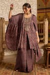 Buy_Akashi Clothing_Brown Modal, Satin Embroidery, Beads, Ajrakh Print Kaftan With Flared Pant _at_Aza_Fashions