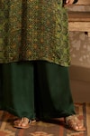 Akashi Clothing_Green Modal, Satin Embroidery Round Neck Ajrakh Print Kurta And Palazzo Set _Online_at_Aza_Fashions
