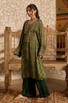 Buy_Akashi Clothing_Green Modal, Satin Embroidery Round Neck Ajrakh Print Kurta And Palazzo Set _Online_at_Aza_Fashions