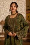 Shop_Akashi Clothing_Green Modal, Satin Embroidery Round Neck Ajrakh Print Kurta And Palazzo Set _Online_at_Aza_Fashions