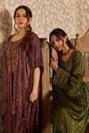 Akashi Clothing_Green Modal, Satin Embroidery Round Neck Ajrakh Print Kurta And Palazzo Set _at_Aza_Fashions