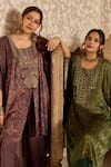 Buy_Akashi Clothing_Green Modal, Satin Embroidery Round Neck Ajrakh Print Kurta And Palazzo Set 