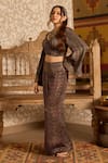 Akashi Clothing_Black Modal, Satin Embroidery, Metallic Ajrakh Print Crop Top And Palazzo Set _Online_at_Aza_Fashions