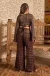 Shop_Akashi Clothing_Black Modal, Satin Embroidery, Metallic Ajrakh Print Crop Top And Palazzo Set _at_Aza_Fashions