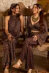 Buy_Akashi Clothing_Black Modal, Satin Embroidery, Metallic Ajrakh Print Crop Top And Palazzo Set 