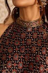 Akashi Clothing_Black Modal, Satin Embroidery Halter Neck Ajrakh Print Kurta And Sharara Set _Online_at_Aza_Fashions