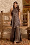 Shop_Akashi Clothing_Black Modal, Satin Embroidery Halter Neck Ajrakh Print Kurta And Sharara Set _Online_at_Aza_Fashions