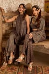 Akashi Clothing_Black Modal, Satin Embroidery Halter Neck Ajrakh Print Kurta And Sharara Set _at_Aza_Fashions