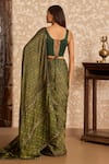 Shop_Akashi Clothing_Green Modal, Satin Embroidery, Zari Ajrakh Printed Saree With Corset Blouse _at_Aza_Fashions