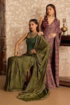 Akashi Clothing_Green Modal, Satin Embroidery, Zari Ajrakh Printed Saree With Corset Blouse _Online_at_Aza_Fashions
