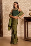 Buy_Akashi Clothing_Green Modal, Satin Embroidery, Zari Ajrakh Printed Saree With Corset Blouse _Online_at_Aza_Fashions