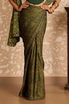 Buy_Akashi Clothing_Green Modal, Satin Embroidery, Zari Ajrakh Printed Saree With Corset Blouse 
