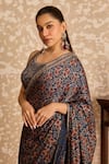 Shop_Akashi Clothing_Blue Modal, Satin Embroidery, Metallic Thread Ajrakh Printed Saree With Blouse _Online_at_Aza_Fashions