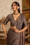 Akashi Clothing_Black Modal, Satin Embroidery, Metallic Thread, Ajrakh Print Saree With Blouse _Online_at_Aza_Fashions