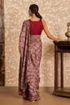 Shop_Akashi Clothing_Red Modal, Satin Embroidery Round Neck Ajrakh Print Saree With Blouse _at_Aza_Fashions
