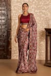 Buy_Akashi Clothing_Red Modal, Satin Embroidery Round Neck Ajrakh Print Saree With Blouse _at_Aza_Fashions