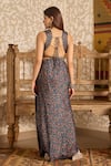 Shop_Akashi Clothing_Blue Modal, Satin Embroidery, Tassels Split Ajrakh Print Top And Draped Skirt Set _at_Aza_Fashions