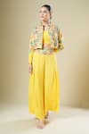 Buy_Samyukta Singhania_Yellow Georgette Embroidery, Mirrors Collared, Bandeau Neck Jacket Palazzo Set _at_Aza_Fashions
