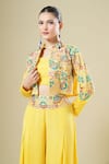 Samyukta Singhania_Yellow Georgette Embroidery, Mirrors Collared, Bandeau Neck Jacket Palazzo Set _Online_at_Aza_Fashions