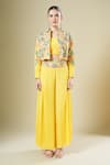 Buy_Samyukta Singhania_Yellow Georgette Embroidery, Mirrors Collared, Bandeau Neck Jacket Palazzo Set 