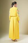 Shop_Samyukta Singhania_Yellow Georgette Embroidery, Mirrors Collared, Bandeau Neck Jacket Palazzo Set _at_Aza_Fashions