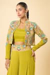 Samyukta Singhania_Green Georgette Embroidery, Beads, Sequins High Neck, Jacket Palazzo Set _at_Aza_Fashions