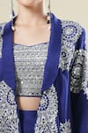 Shop_Samyukta Singhania_Blue Georgette Sequins, Beads, Embroidery Open Neck, Jacket Palazzo Set 