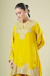 Samyukta Singhania_Yellow Georgette Embroidery, Zari Split Asymmetrical Kurta And Dhoti Pant Set _at_Aza_Fashions