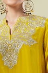 Buy_Samyukta Singhania_Yellow Georgette Embroidery, Zari Split Asymmetrical Kurta And Dhoti Pant Set 