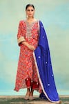 Buy_Swati Wadhwani Couture_Red Chinon Embroidery, Tassels, Foil Printing Split Patola Dabka Work Kurta Set _at_Aza_Fashions