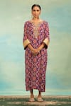 Buy_Swati Wadhwani Couture_Purple Chinon Embroidery V-neck Patola Printed Kaftan With Dabka Work _at_Aza_Fashions