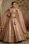 Buy_SUHINO_Peach Tissue, Organza Embroidery, Gota Patti, Mirrors, Zari Blouse Lehenga Set _at_Aza_Fashions