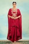 Buy_Swati Wadhwani Couture_Red Silk, Crepe Zari, Pearls, Tassels And Embroidered Kaftan Dhoti Skirt Set _at_Aza_Fashions