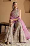 Shop_SUHINO_Lavender Tissue, Organza Embroidery, Mirrors, Zari, Lilac Kurta Gharara Set _Online_at_Aza_Fashions