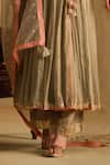 Almaari By Pooja Patel_Green Silk, Organza Gota Patti, Tassels, Piping, Foil Sarvya Angarkha Set _at_Aza_Fashions
