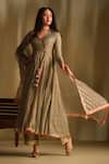 Almaari By Pooja Patel_Green Silk, Organza Gota Patti, Tassels, Piping, Foil Sarvya Angarkha Set _Online_at_Aza_Fashions