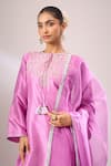 Archana Shah_Purple Silk Embroidery, Tassels Round Neck, Split Zari Kurta Set _Online_at_Aza_Fashions
