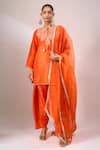 Buy_Archana Shah_Orange Silk Embroidery, Tassels, Piping, Zari Round Neck, Split Kurta Set _at_Aza_Fashions