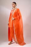 Buy_Archana Shah_Orange Silk Embroidery, Tassels, Piping, Zari Round Neck, Split Kurta Set _Online_at_Aza_Fashions