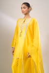 Archana Shah_Yellow Silk Embroidery, Zari, Tassels Round , Keyhole Kurta Set _Online_at_Aza_Fashions