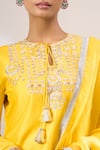 Shop_Archana Shah_Yellow Silk Embroidery, Zari, Tassels Round , Keyhole Kurta Set _Online_at_Aza_Fashions