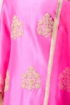 Buy_Archana Shah_Pink Silk Embroidery, Metallic Thread Split V-neck Dahlia Kurta Set _Online_at_Aza_Fashions