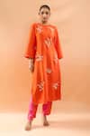 Shop_Archana Shah_Orange Embroidery Round Neck Kurta With Pant _Online_at_Aza_Fashions