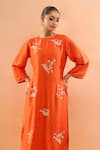 Archana Shah_Orange Embroidery Round Neck Kurta With Pant _at_Aza_Fashions