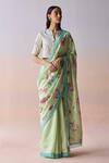Buy_Surmaye_Mint Organza, Silk Sequins, Beads Kindred Petals Green Saree _at_Aza_Fashions