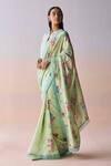 Buy_Surmaye_Mint Organza, Silk Sequins, Beads Kindred Petals Green Saree _Online_at_Aza_Fashions