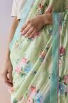 Surmaye_Mint Organza, Silk Sequins, Beads Kindred Petals Green Saree _at_Aza_Fashions