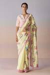 Buy_Surmaye_Yellow Organza, Silk Sequins, Beads Kindred Petals Saree _at_Aza_Fashions